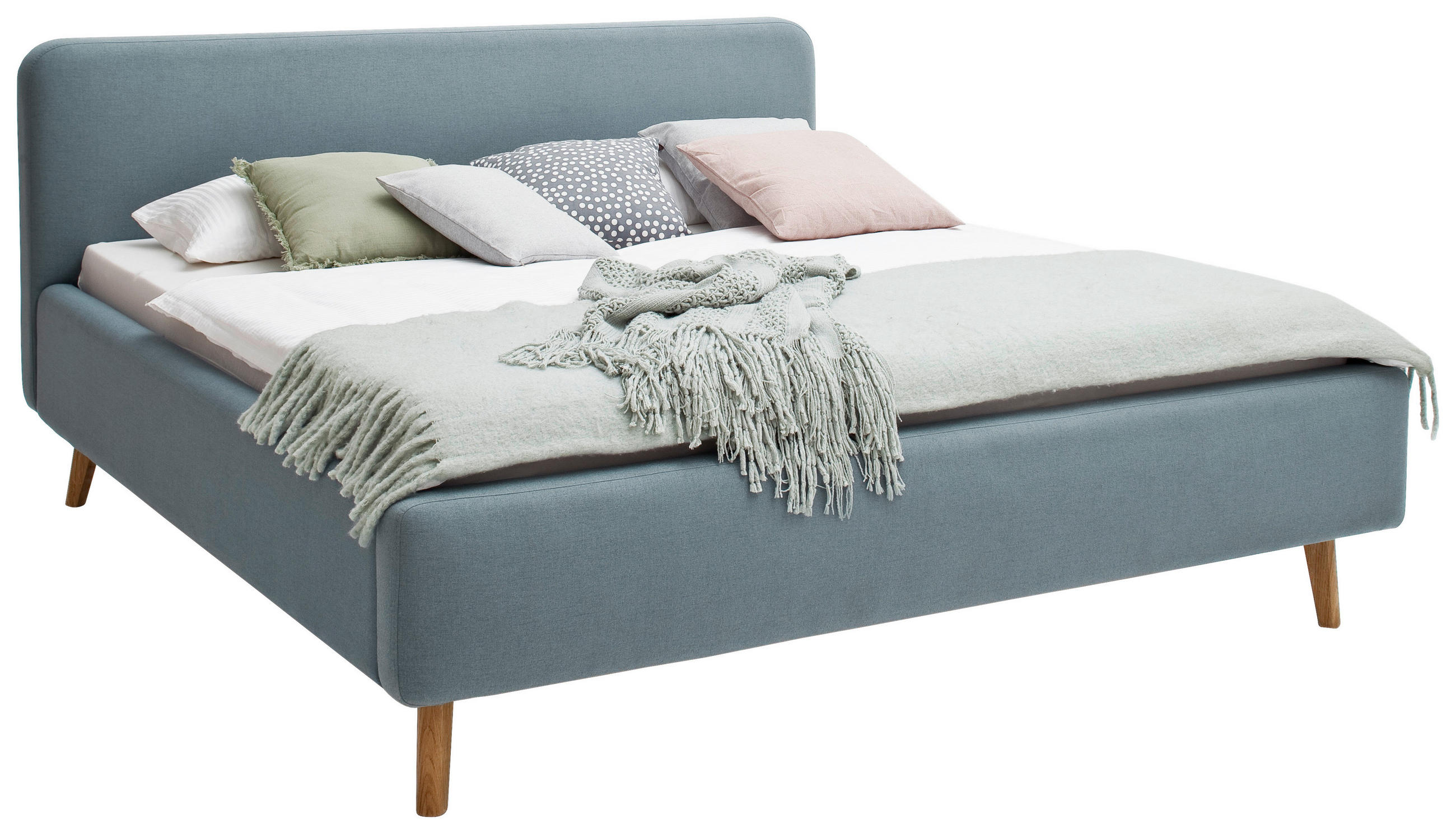 TAPECIRANI KREVET 160/200 cm svijetlo plava - boje hrasta/svijetlo plava, Design, tekstil/drvo (160/200cm) - Livetastic