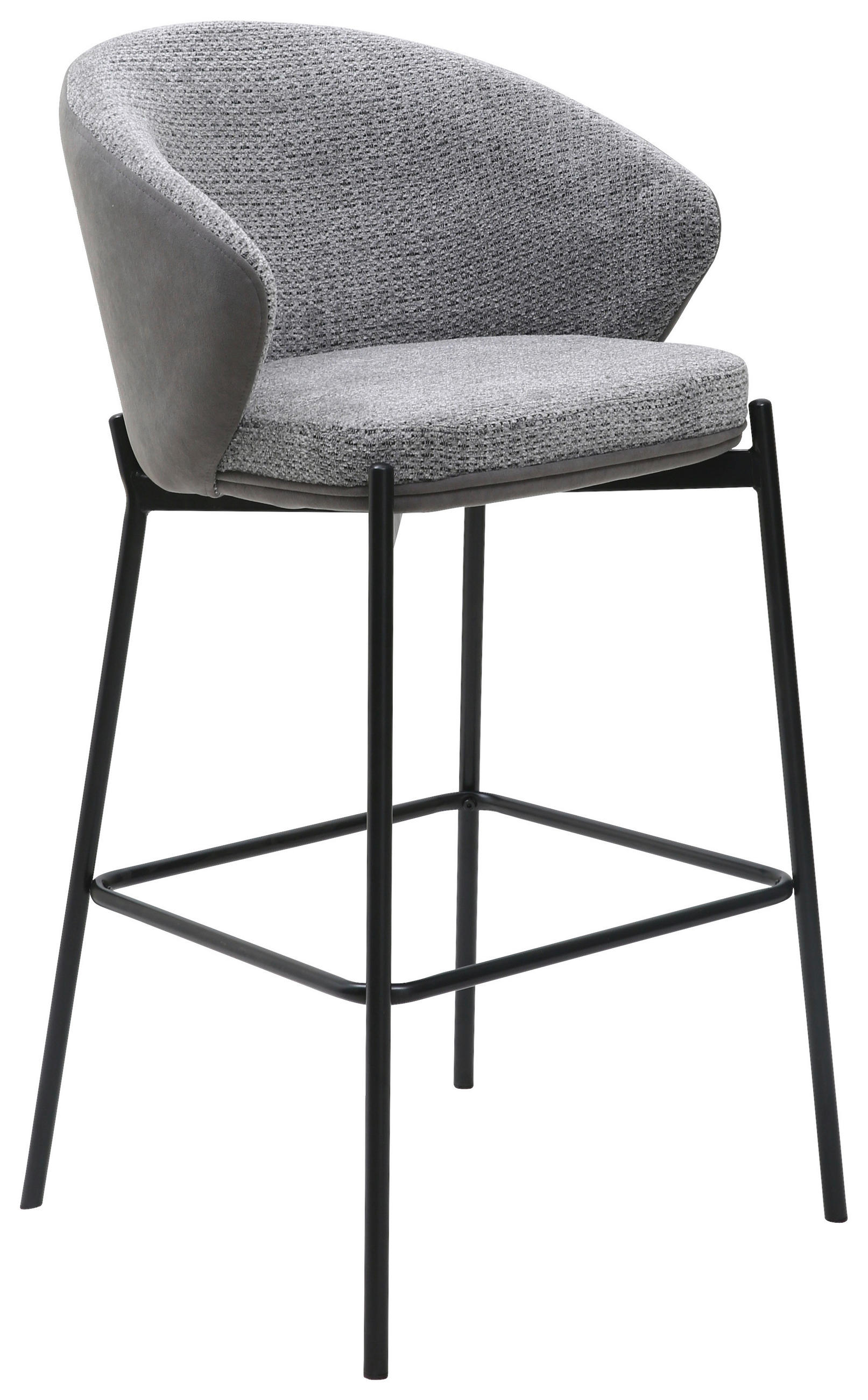 BARHOCKER Samt Grau Eisen  - Schwarz/Grau, MODERN, Textil/Metall (53,5/101/54cm) - MID.YOU