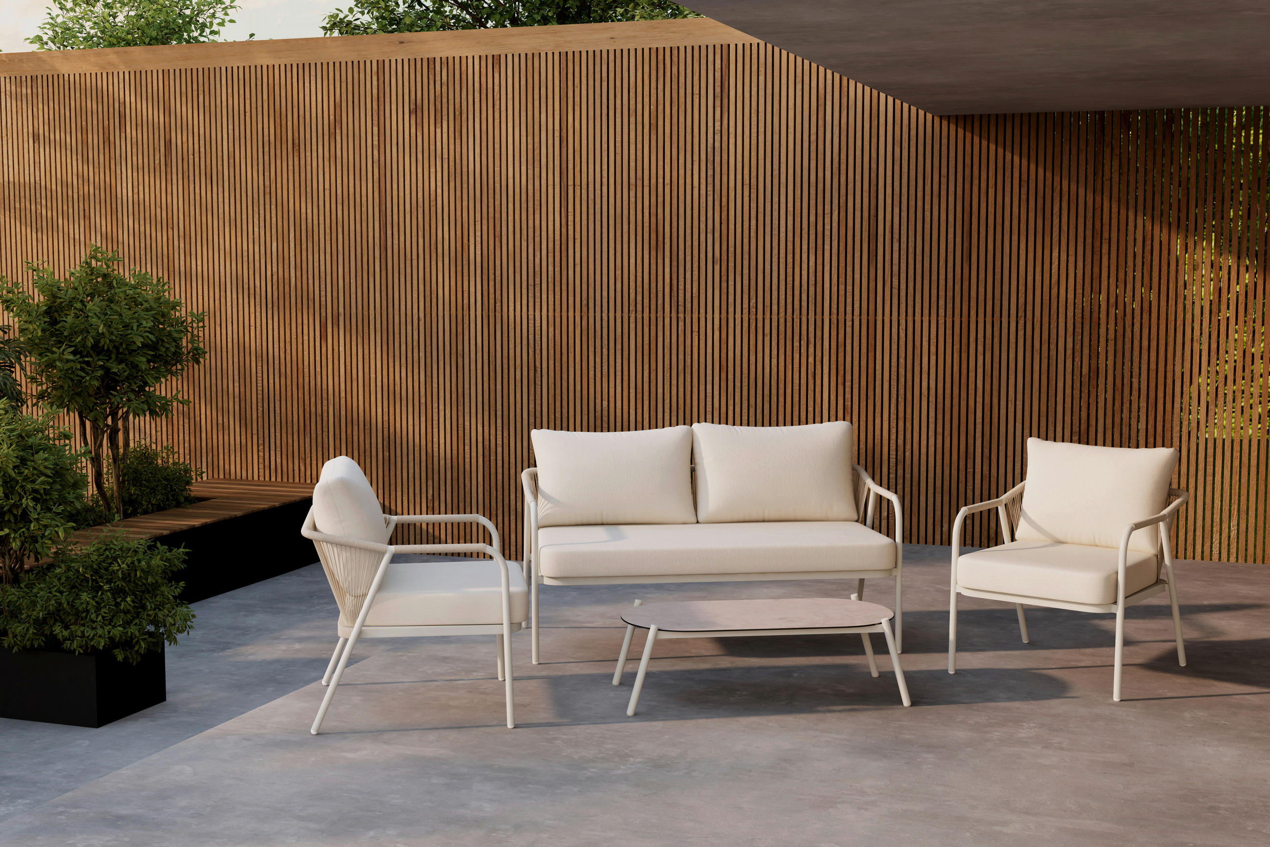 LOUNGEGRUPP aluminium  - beige, Klassisk, metall/glas