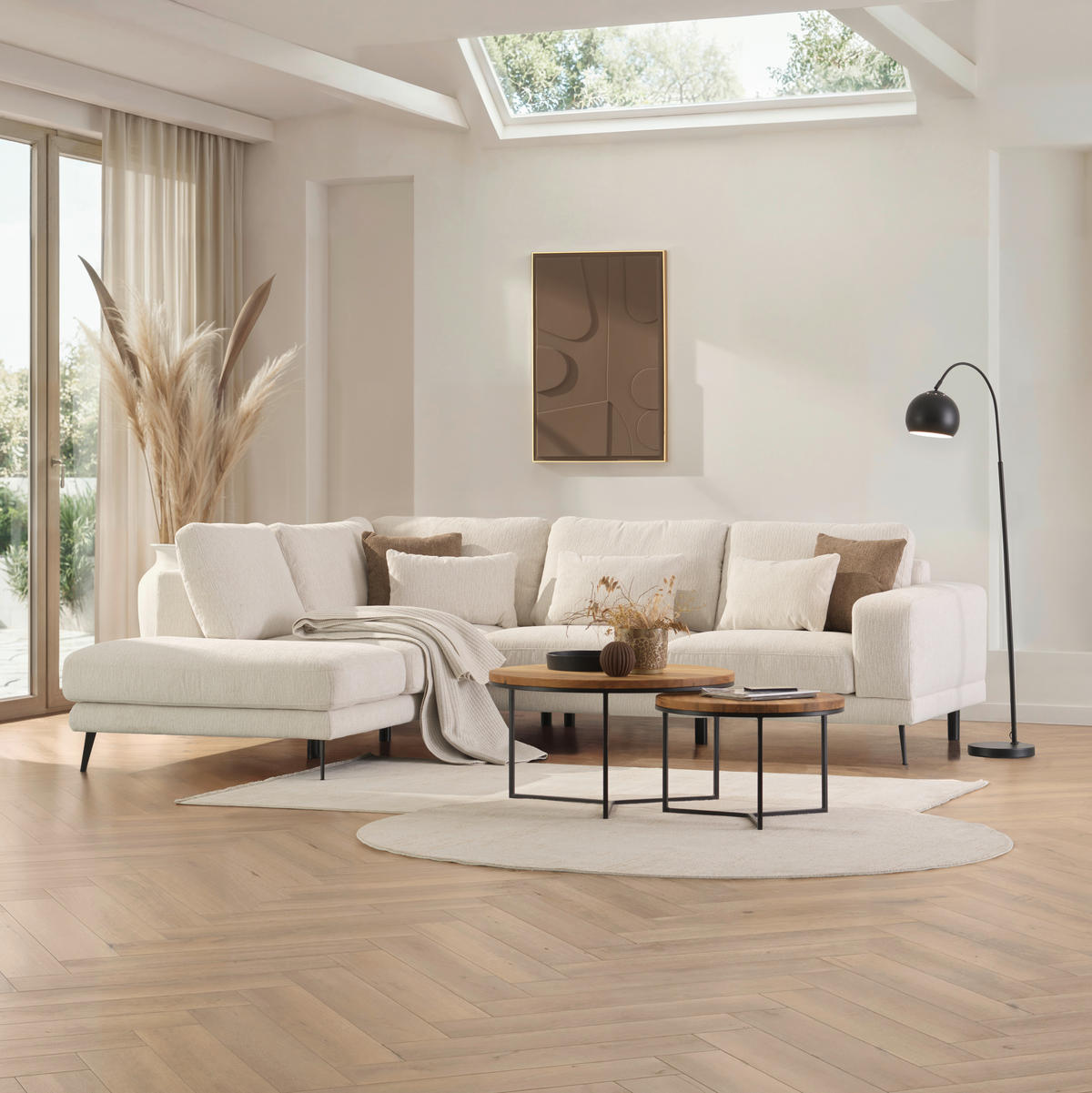 ECKSOFA Beige Struktur  - Beige/Schwarz, KONVENTIONELL, Textil/Metall (237/280cm) - Cantus