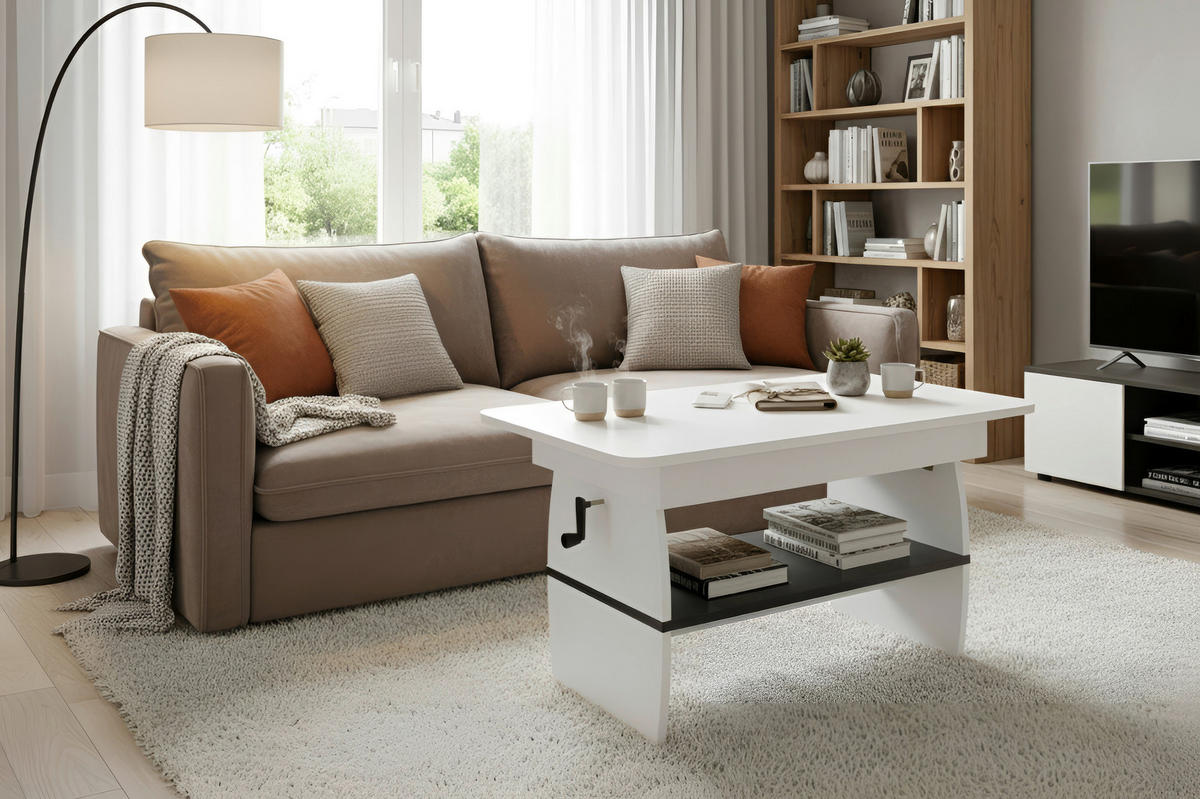 COUCHTISCH 95-125/60/51,5-61,5 cm Weiß  - Weiß, KONVENTIONELL, Holzwerkstoff (95-125/60/51,5-61,5cm) - Xora