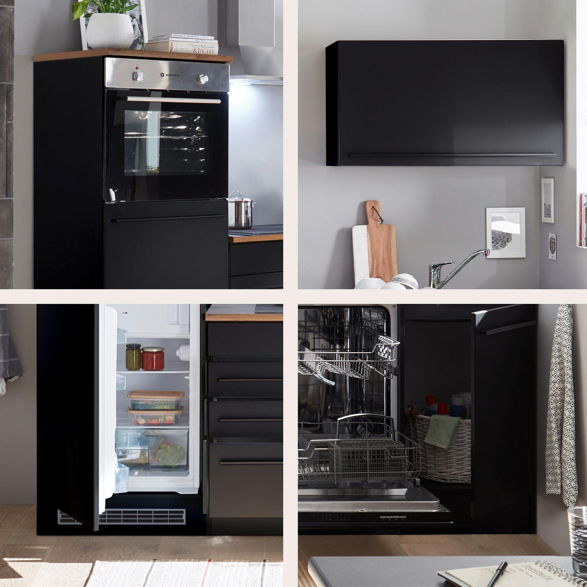 KÜCHENBLOCK 260 cm   in Schwarz  - Eichefarben/Schwarz, LIFESTYLE, Holzwerkstoff/Kunststoff (260cm) - MID.YOU