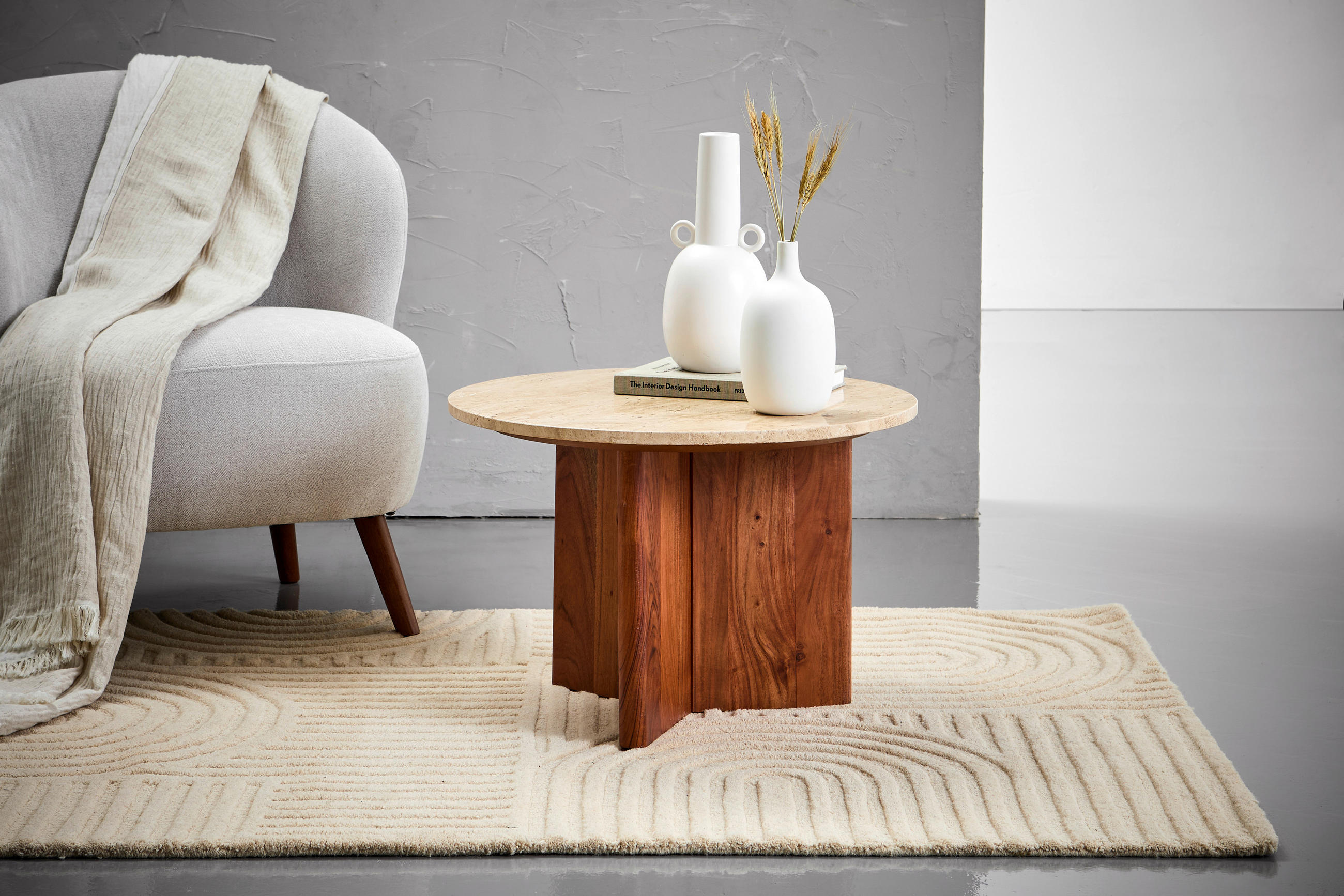 Thumbnail - Livetastic Couchtisch, Natur, Holz, Stein, Akazie, vollmassiv, Marmoroptik, Sockel, 60x60x40 cm, einfacher Aufbau, Wohnz...