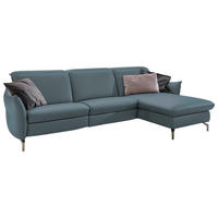 ECKSOFA in Lederlook (vegan) Blau, Grau  233/179 cm  - Blau/Grau, MODERN, Textil/Metall (233/179cm) - Livetastic