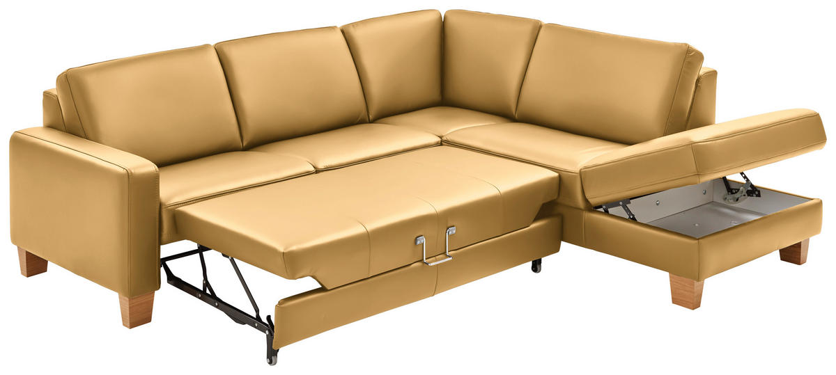 ECKSOFA in Echtleder Gelb  - Eiche Bianco/Gelb, Natur, Leder/Holz (257/235cm) - Valdera