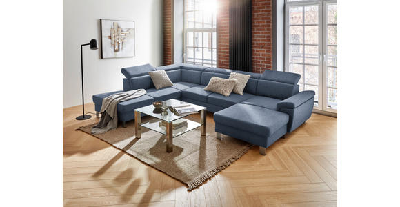 WOHNLANDSCHAFT inkl.Funktionen Blau Webstoff - Blau/Silberfarben, Design, Textil/Metall (226/320/168cm) - Xora