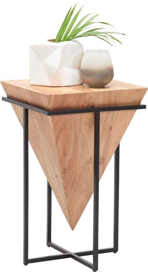 BEISTELLTISCH 36/36/56 cm Akazie massiv Naturfarben, Schwarz quadratisch  - Schwarz/Naturfarben, Trend, Holz/Metall (36/36/56cm) - Ambia Home