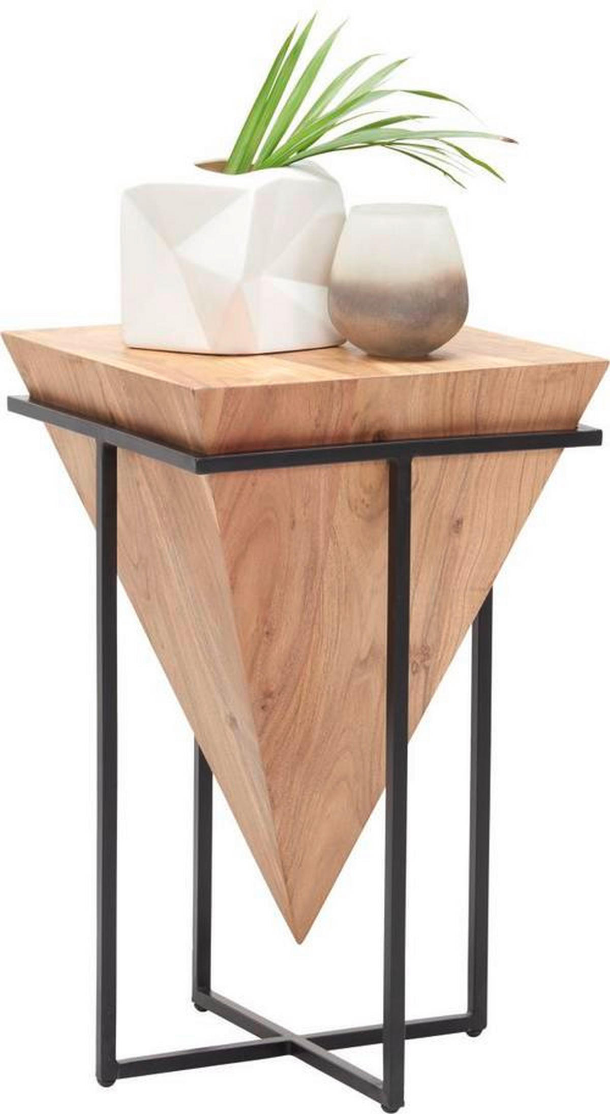BEISTELLTISCH 36/36/56 cm Akazie massiv Naturfarben, Schwarz quadratisch  - Schwarz/Naturfarben, Trend, Holz/Metall (36/36/56cm) - Ambia Home