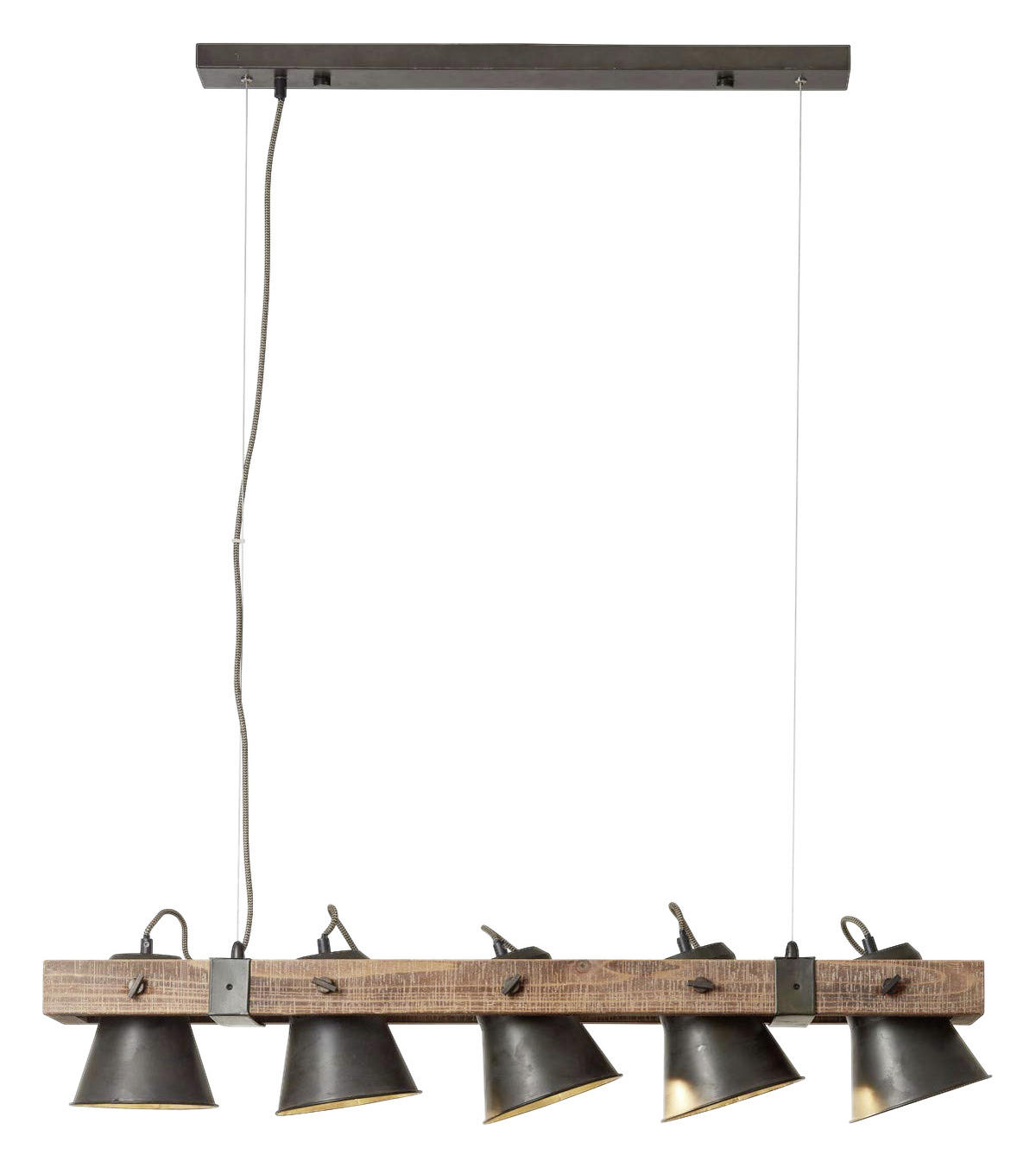HÄNGELEUCHTE 95/20/115 cm    - Schwarz, Natur, Holz/Metall (95/20/115cm) - Brilliant