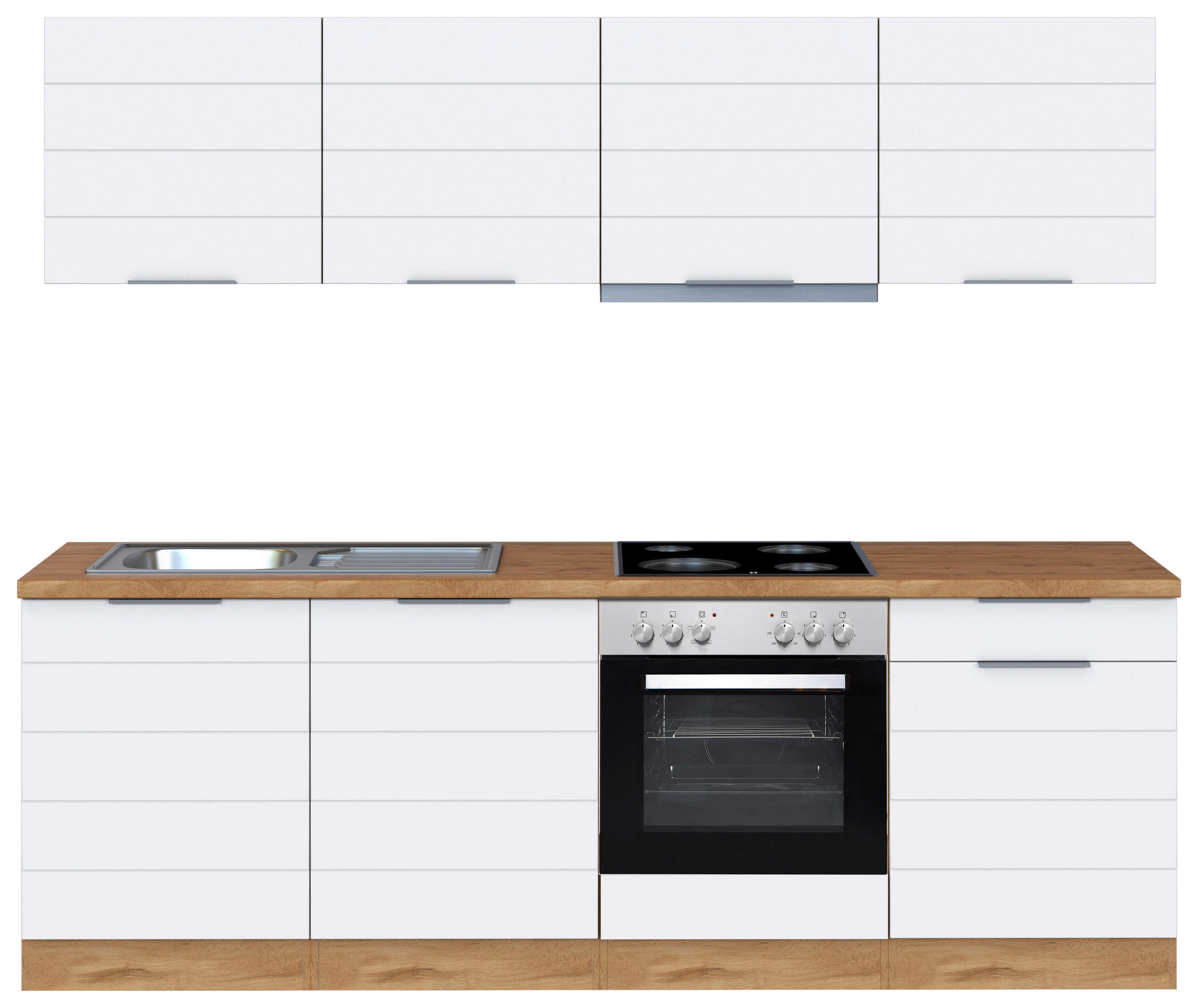 KÜCHENBLOCK 240 cm   in Weiß, Eiche Wotan  - Eiche Wotan/Weiß, Design, Holzwerkstoff/Metall (240cm) - Held