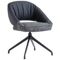 ARMLEHNSTUHL  Sitzfläche 360° drehbar, automatische Rückholfunktion Webstoff Echtleder  Schwarz  - Schwarz, Design, Leder/Textil (61/81/66cm) - Dieter Knoll