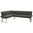 ECKBANK 183/243 cm Lederlook Dunkelgrau, Eichefarben, Schwarz Eiche massiv Metall   - Eichefarben/Dunkelgrau, Design, Holz/Textil (183/243cm) - Voleo