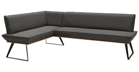 ECKBANK 183/243 cm Lederlook Dunkelgrau, Eichefarben, Schwarz Eiche massiv Metall   - Eichefarben/Dunkelgrau, Design, Holz/Textil (183/243cm) - Voleo