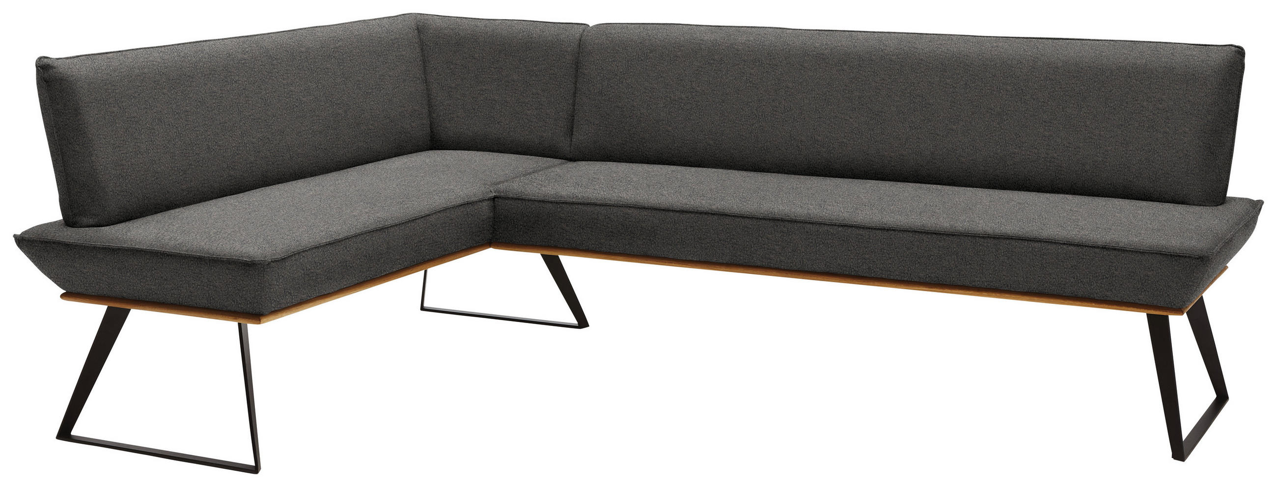 ECKBANK 163/243 cm Lederlook Schwarz, Eichefarben, Dunkelgrau Eiche massiv Metall   - Eichefarben/Dunkelgrau, Design, Holz/Textil (163/243cm) - Voleo