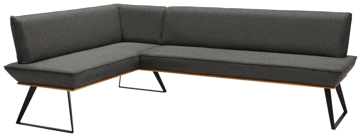 ECKBANK 183/243 cm Lederlook Dunkelgrau, Eichefarben, Schwarz Eiche massiv Metall   - Eichefarben/Dunkelgrau, Design, Holz/Textil (183/243cm) - Voleo