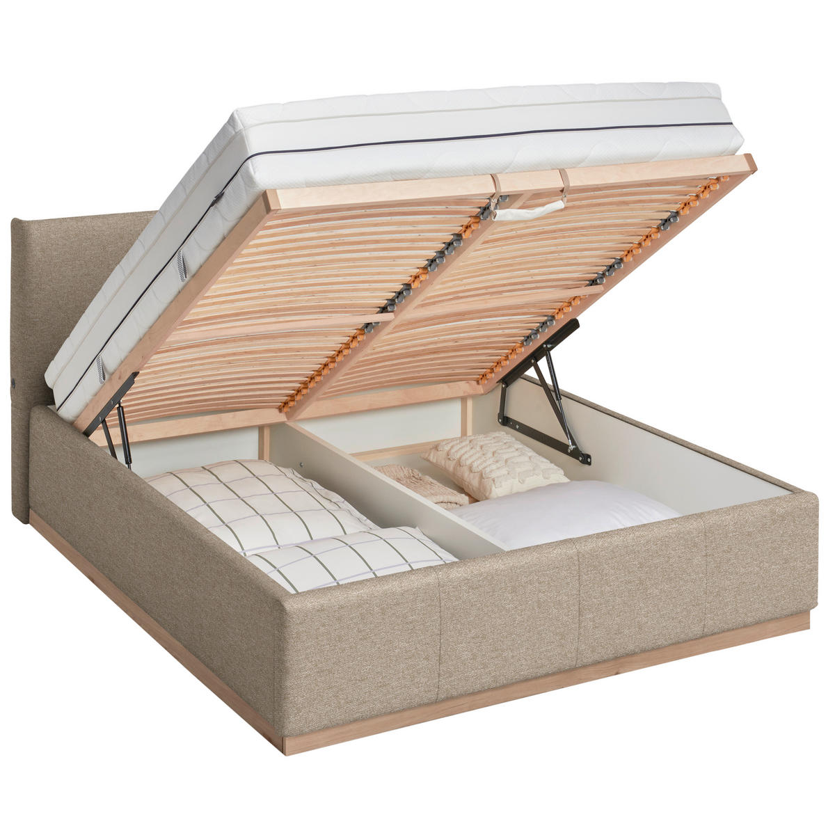 POLSTERBETT Beleuchtung, Lattenrost, Bettkasten Beige 180/200 cm  - Birkefarben/Beige, Design, Holz/Holzwerkstoff (180/200cm) - Lomoco