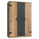 KLEIDERSCHRANK 135/199/58 cm 3-türig Graphitfarben, Plankeneiche  - Plankeneiche/Eichefarben, Trend, Holzwerkstoff/Kunststoff (135/199/58cm) - Carryhome