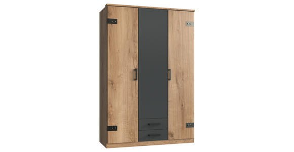 KLEIDERSCHRANK  in Graphitfarben, Plankeneiche  - Plankeneiche/Eichefarben, Trend, Holzwerkstoff/Kunststoff (135/199/58cm) - Carryhome