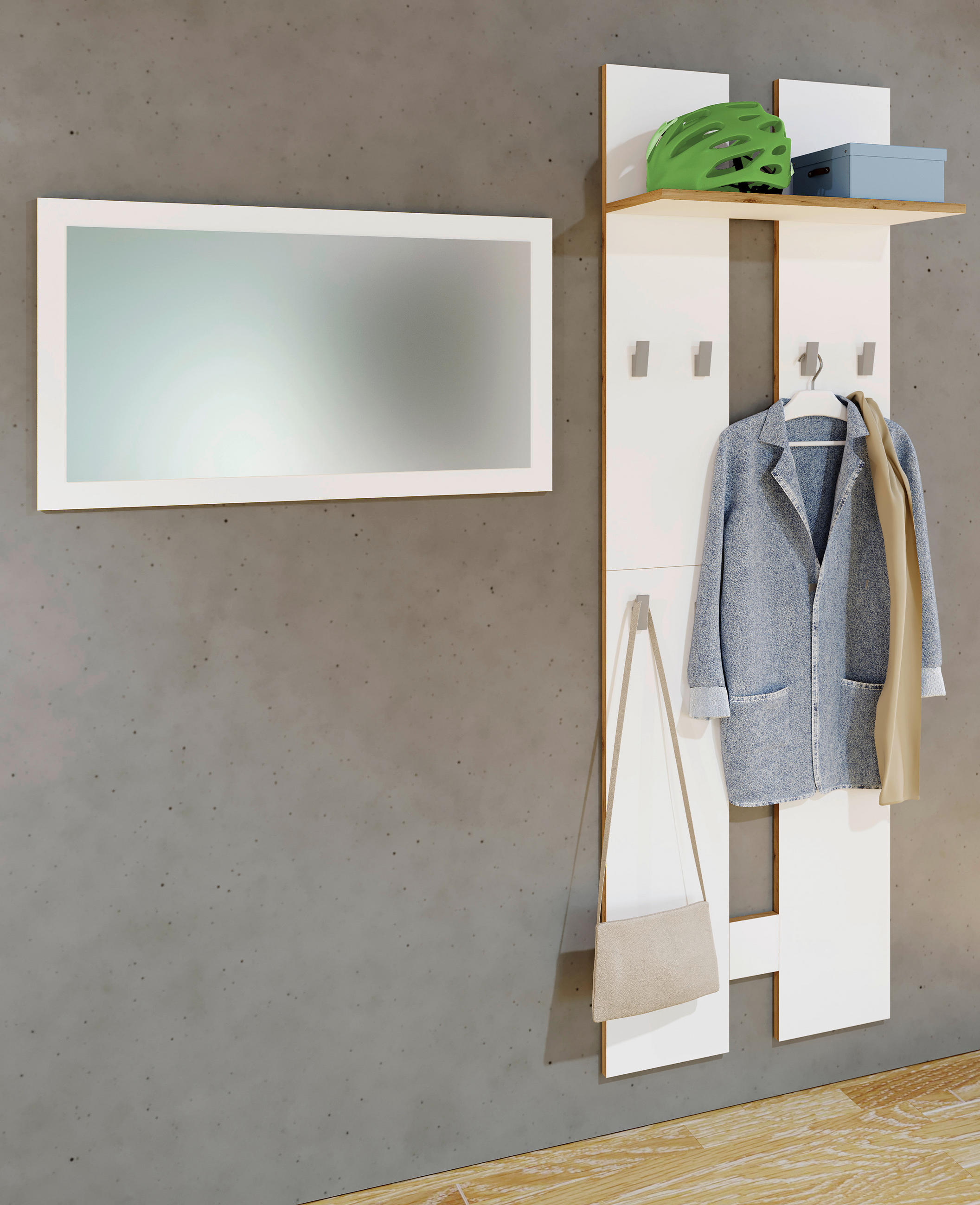 WANDGARDEROBE  in Weiß, Honigeiche  - Honigeiche/Weiß, Design, Holzwerkstoff (57/170/20cm) - MID.YOU