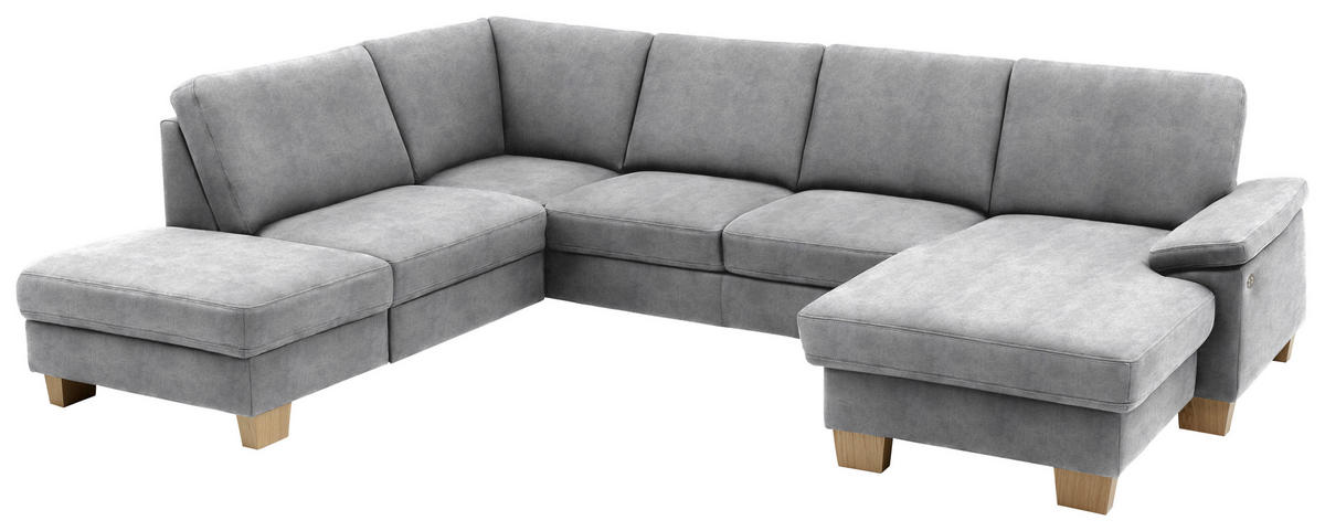 WOHNLANDSCHAFT in Velours Hellgrau  - Eichefarben/Hellgrau, Konventionell, Holz/Textil (235/316/167cm) - Beldomo System