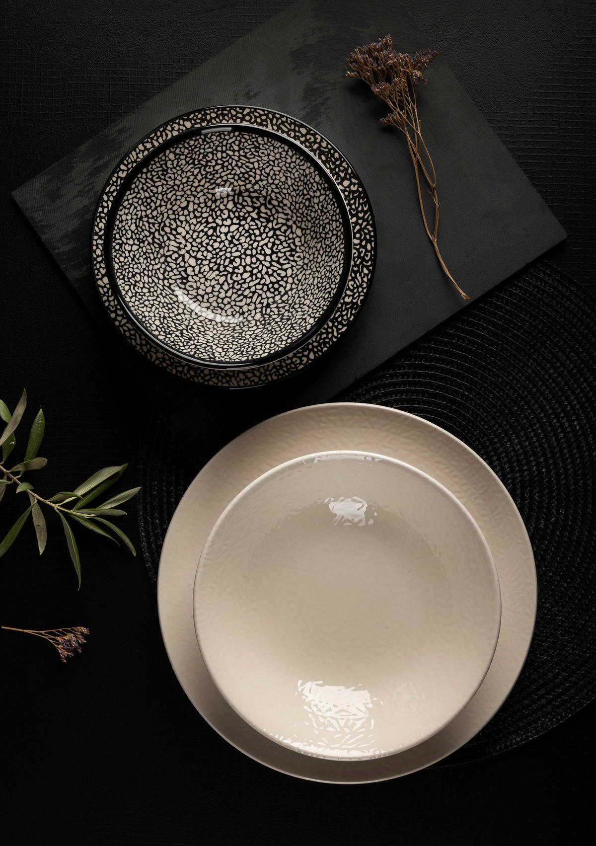 KOMBISERVICE 24-teilig  - Schwarz/Weiß, LIFESTYLE, Keramik - Novel