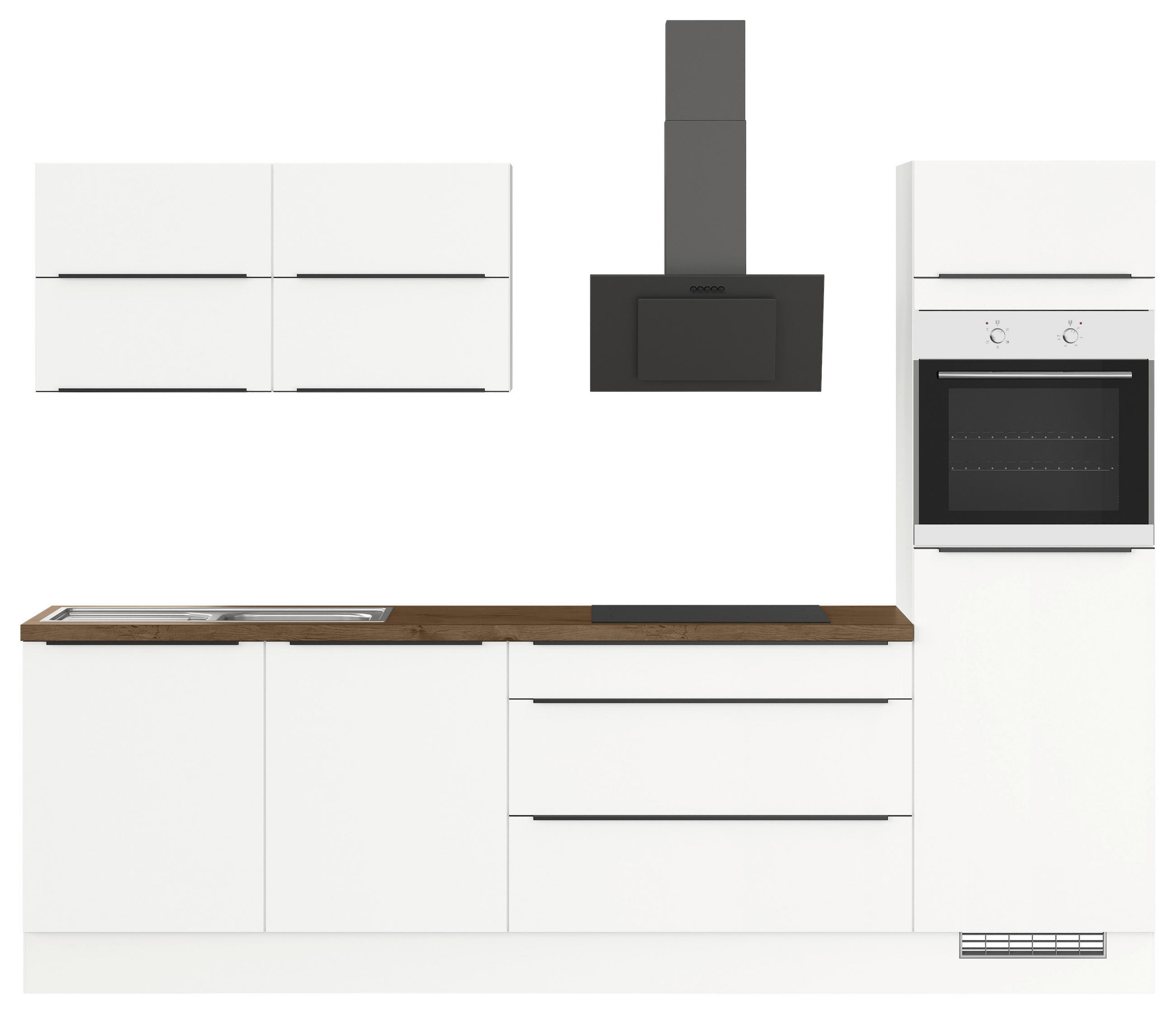KÜCHENBLOCK 280 cm   in Weiß  - Eichefarben/Schwarz, Trend, Holzwerkstoff/Metall (280cm) - Impuls