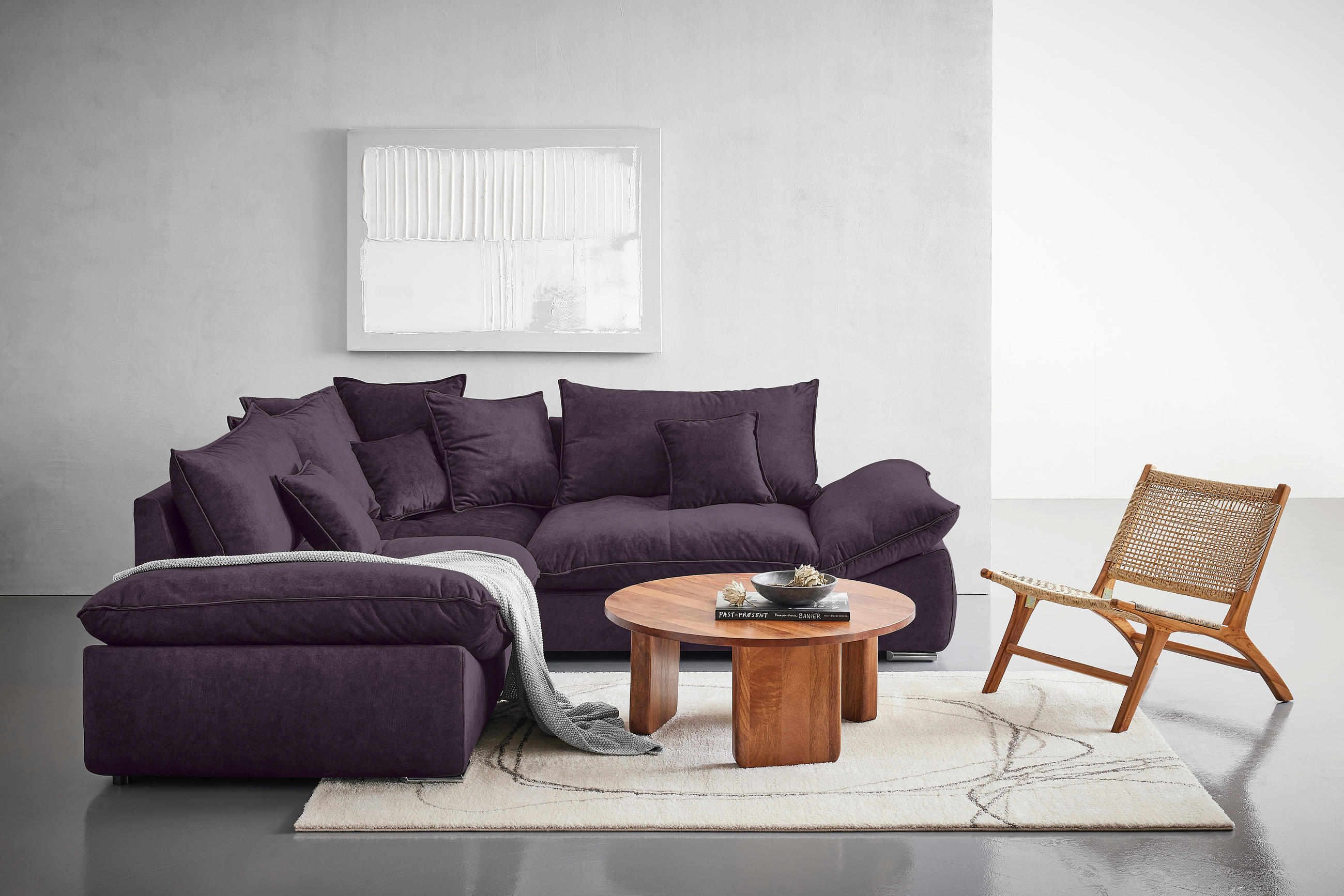 ECKSOFA Dunkelbraun Velours  - Chromfarben/Dunkelbraun, KONVENTIONELL, Kunststoff/Textil (247/247cm) - Carryhome