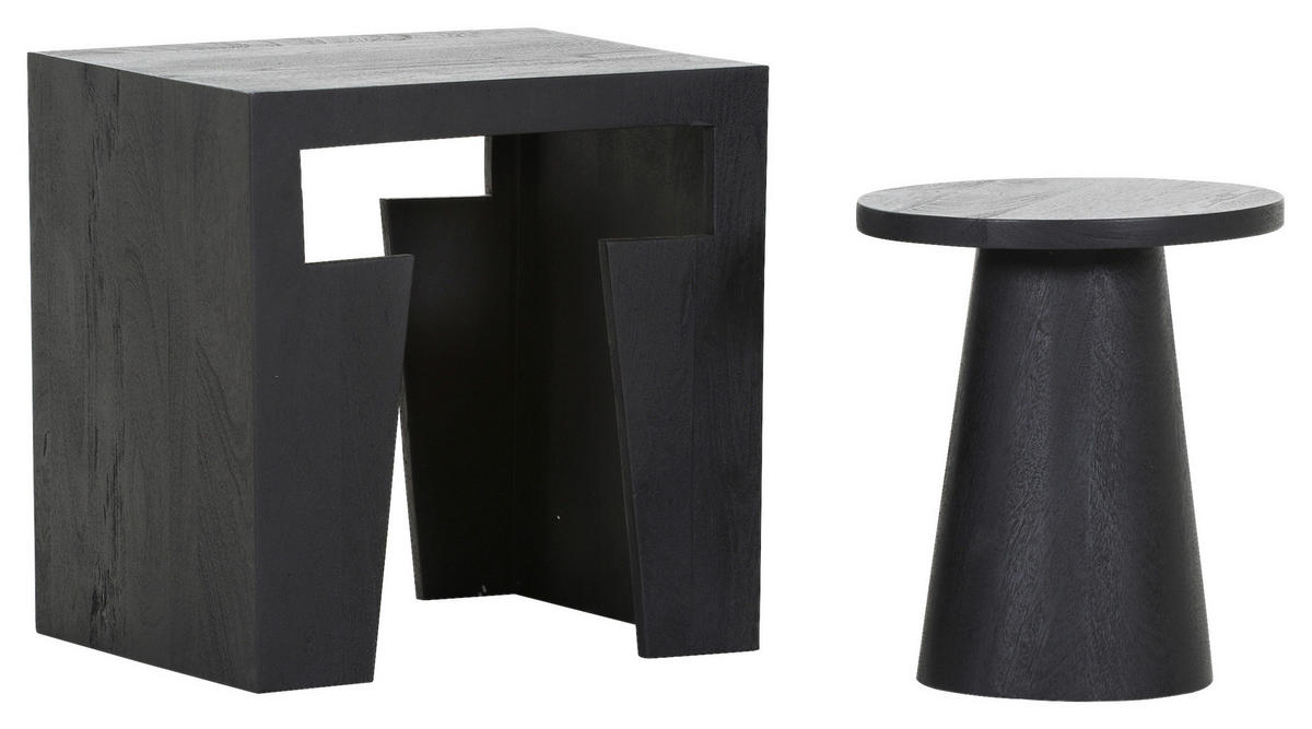 BEISTELLTISCHSET Mangoholz massiv rechteckig Schwarz  - Schwarz, Design, Holz (50/40/50cm) - Carryhome