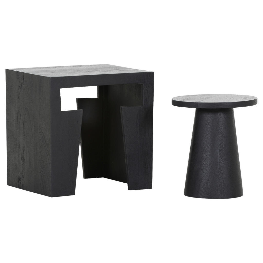Thumbnail - Carryhome Beistelltischset, Schwarz, Holz, 2-teilig, Mangoholz, massiv, rechteckig, 40x50x50 cm, Sitzgelegenheit, Wohnzi...