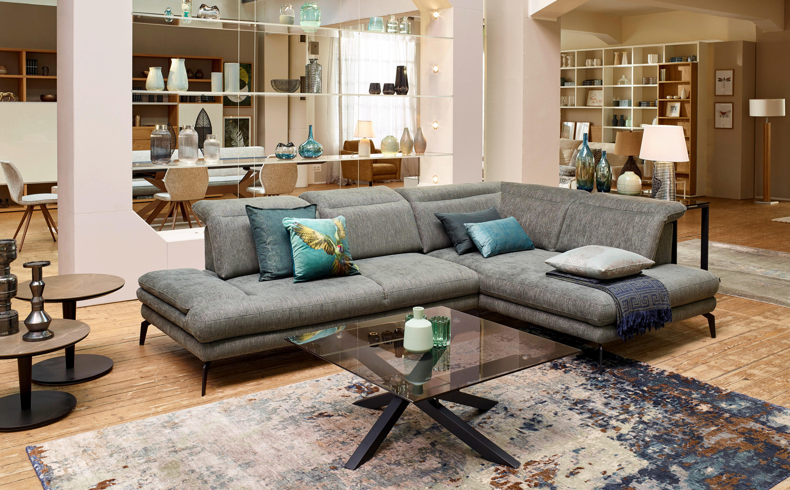 ECKSOFA inkl.Funktionen Grau Webstoff  - Schwarz/Grau, Design, Textil/Metall (293/197cm) - Stylife
