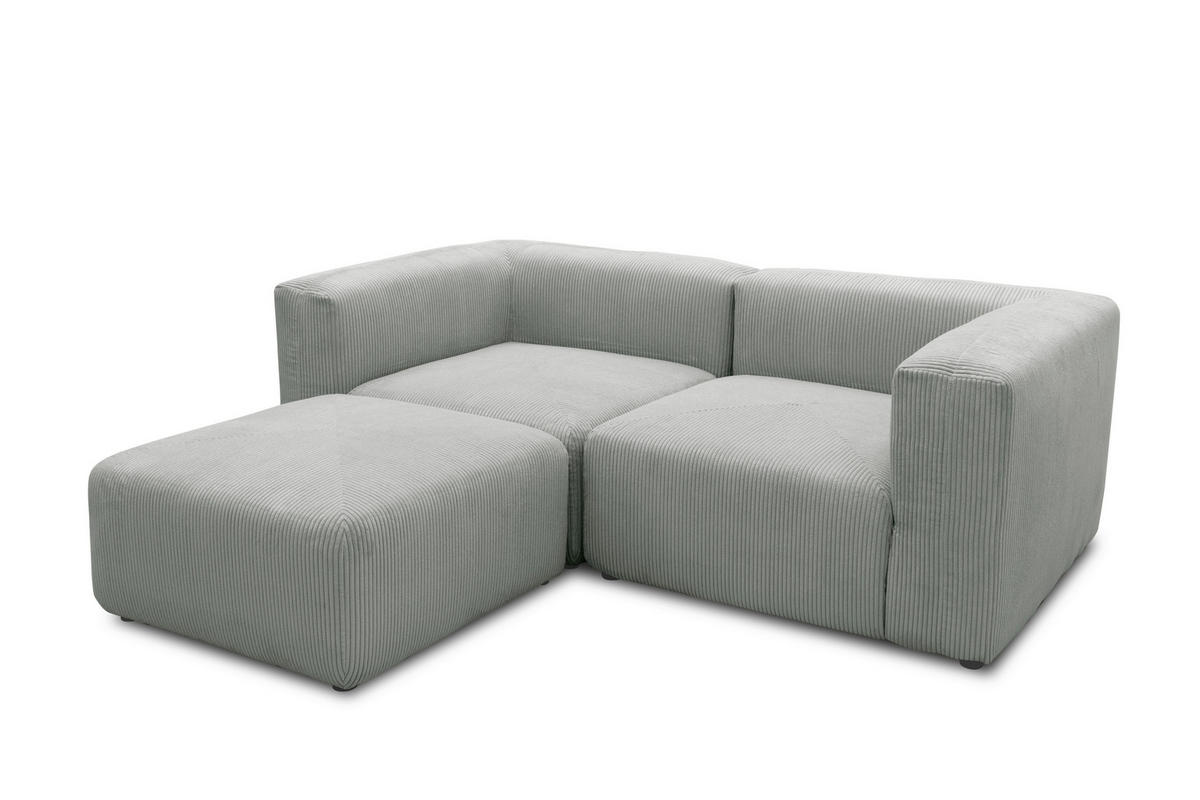 ECKSOFA in Cord, Mikrofaser Hellgrau   - Hellgrau/Schwarz, Design, Kunststoff/Textil (216/69/193cm) - MID.YOU