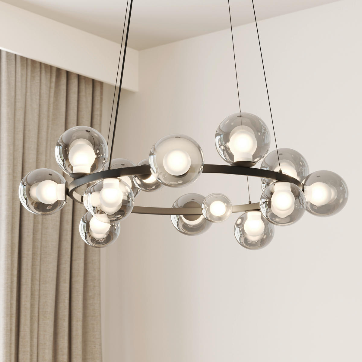 ZÁVESNÉ LED SVIETIDLO, 79,5/150 cm  - čiernohnedá, Design, kov/sklo (79,5/150cm) - Dieter Knoll