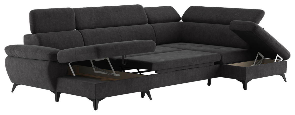 WOHNLANDSCHAFT in Dunkelgrau  - Schlammfarben/Dunkelgrau, Textil/Metall (166/324/207cm) - MID.YOU