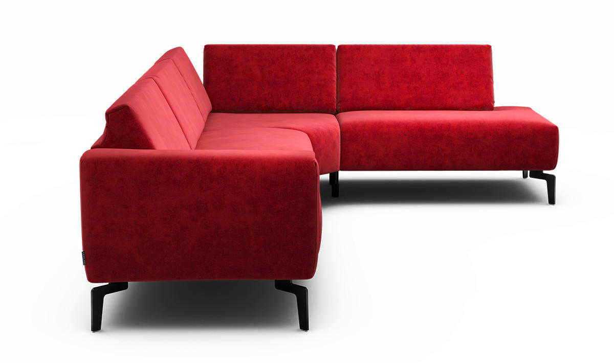 ECKSOFA Cosy Rot Samt  - Rot/Schwarz, Design, Textil/Metall (296/213cm) - SENSOO