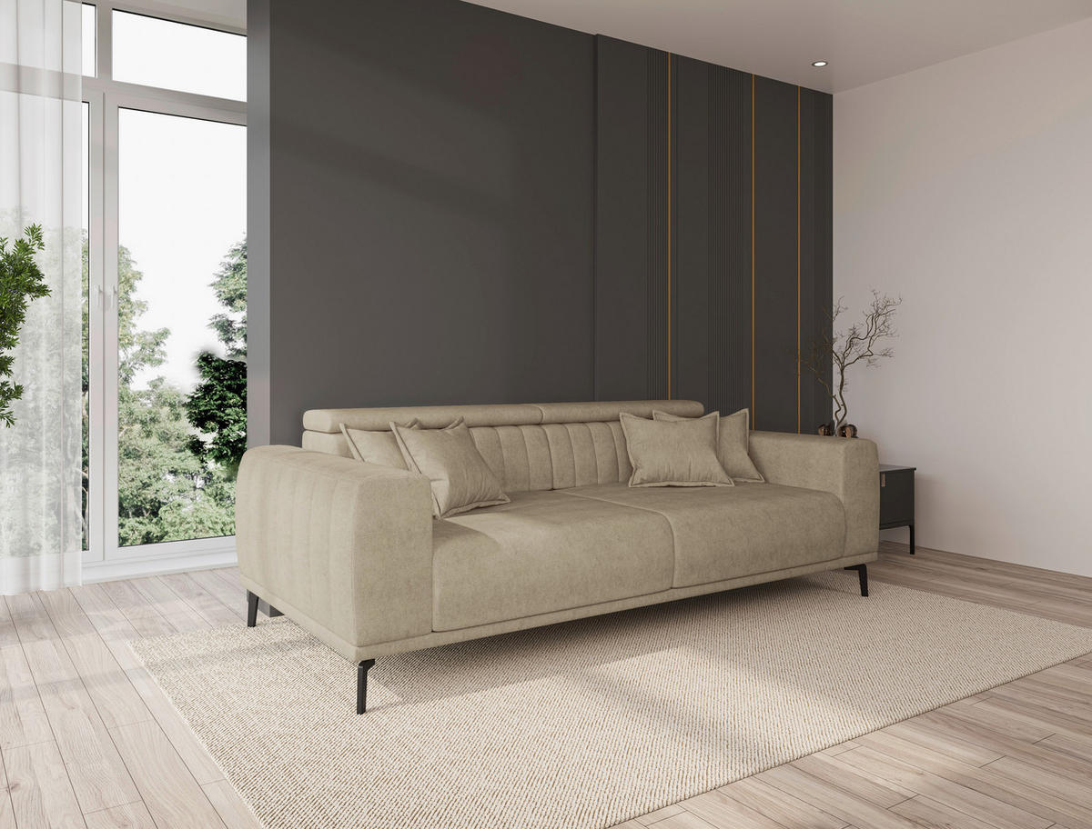 3-SITZER-SOFA Webstoff Beige  - Beige/Schwarz, KONVENTIONELL, Textil/Metall (240/80/110cm) - Carryhome