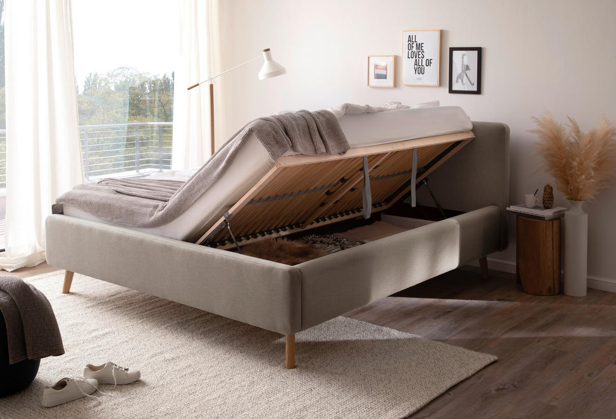 POLSTERBETT 160/200 cm  in Taupe  - Taupe/Eichefarben, Design, Holz/Textil (160/200cm) - Livetastic