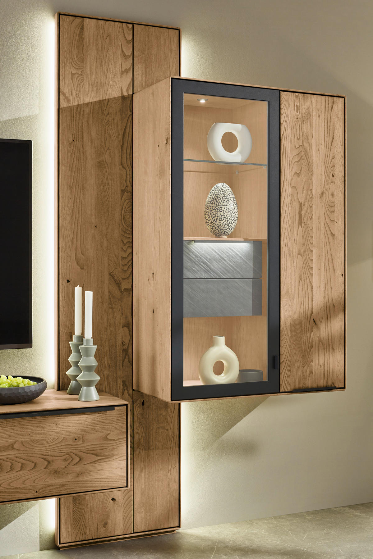 WOHNWAND  Anthrazit, Kastanienfarben 273,8/205,5/39,5 cm  - Kastanienfarben/Anthrazit, Natur, Glas/Holz (273,8/205,5/39,5cm) - Valnatura