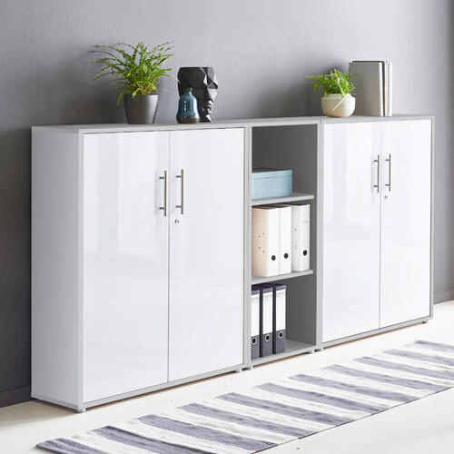 AKTENSCHRANK Grau, Weiß Hochglanz  - Weiß Hochglanz/Grau, MODERN, Holzwerkstoff (213/114/33cm) - MID.YOU