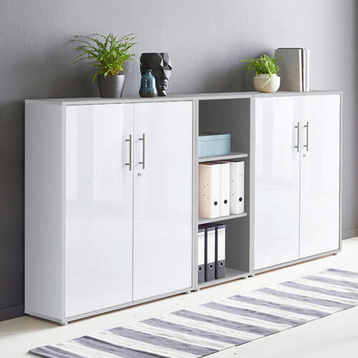 AKTENSCHRANK Grau, Weiß Hochglanz  - Weiß Hochglanz/Grau, MODERN, Holzwerkstoff (213/114/33cm) - MID.YOU