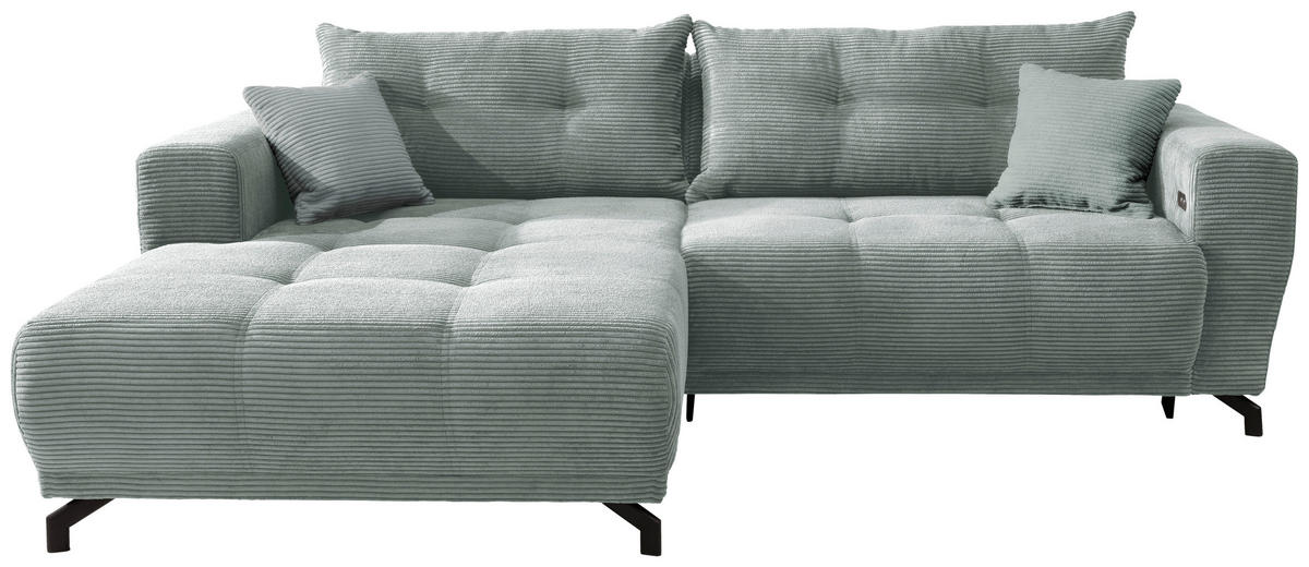 ECKSOFA in Cord Hellblau  - Schwarz/Hellblau, Modern, Holz/Textil (177/246cm) - MID.YOU