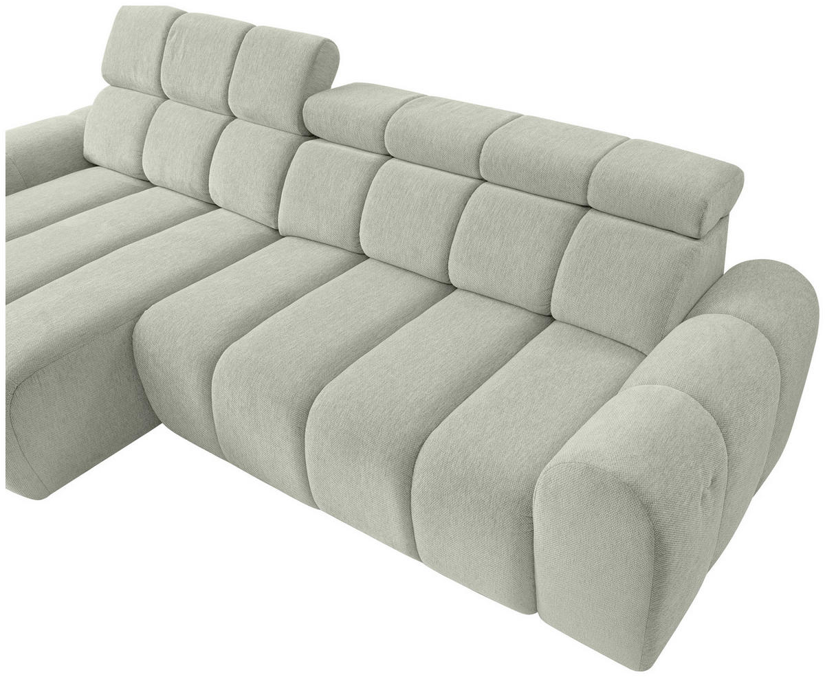 ECKSOFA Naturfarben Chenille Bettkasten, Rücken echt, Relaxfunktion, Kopfteilverstellung  - Schwarz/Naturfarben, Design, Kunststoff/Textil (152/290cm) - Stylife