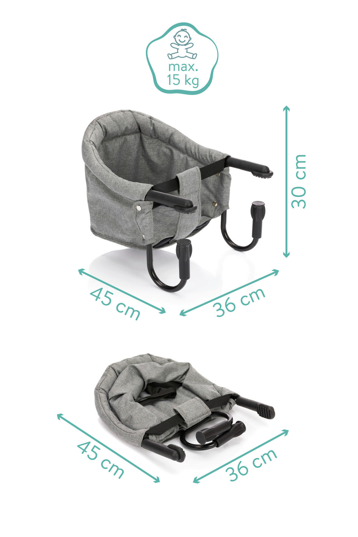 VISEĆA STOLICA ZA HRANJENJE - svetlosiva/crna, Osnovno, tekstil/metal (58,5/38/28,5cm) - My Baby Lou