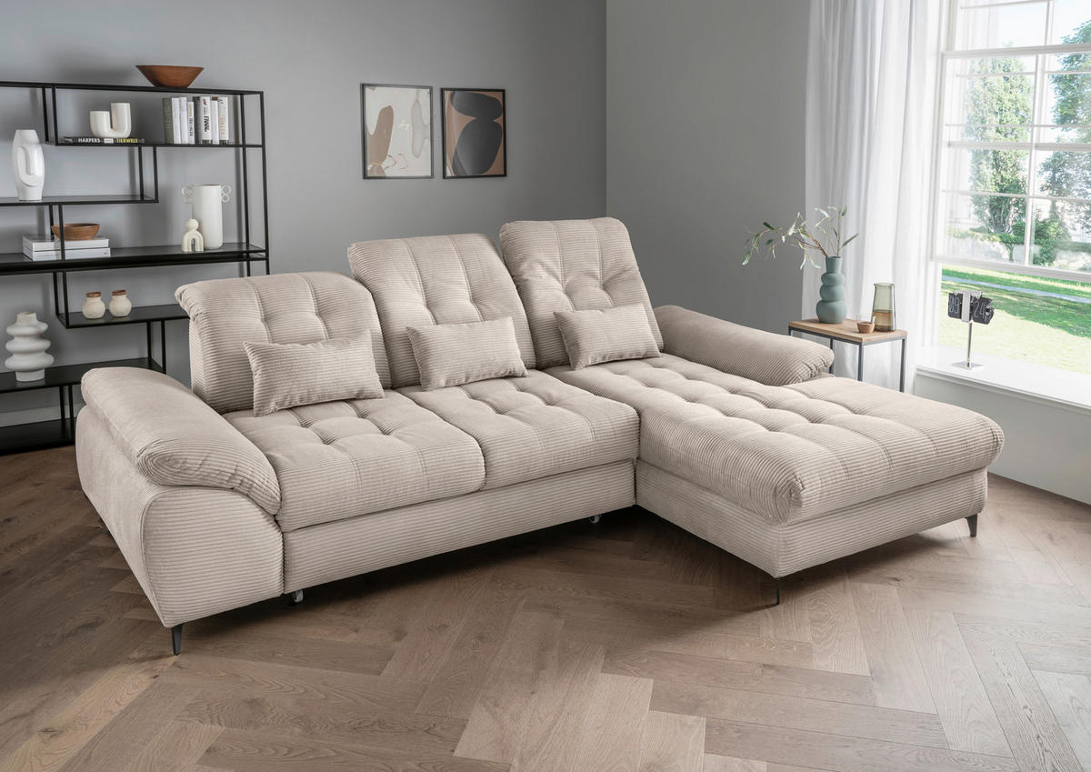 ECKSCHLAFSOFA in Cord Beige  - Beige/Schwarz, Modern, Textil/Metall (273/189cm) - Livetastic