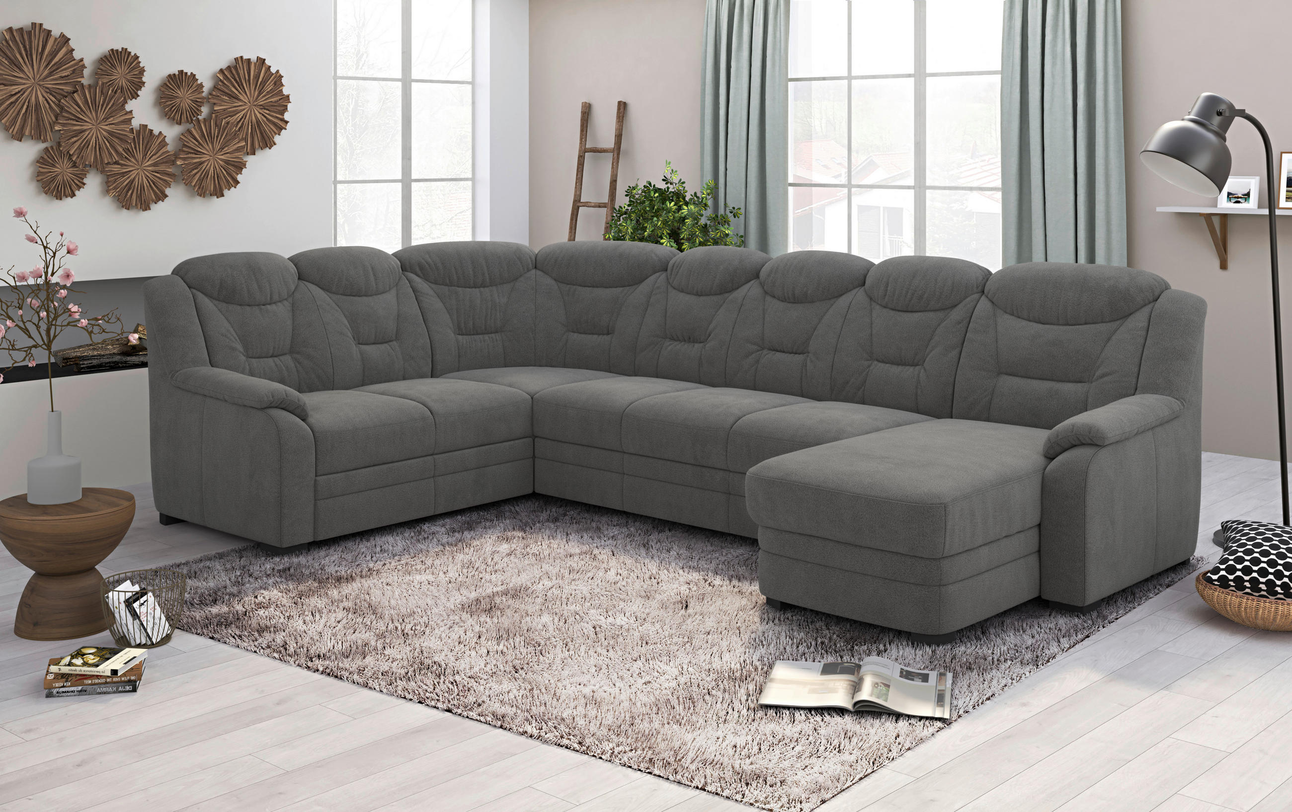 WOHNLANDSCHAFT in Chenille Anthrazit  - Anthrazit/Schwarz, Basics, Kunststoff/Textil (211/330/162cm) - MID.YOU