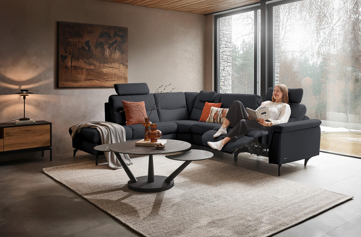 ECKSOFA  in Echtleder Dunkelblau  249/280 cm  - Anthrazit/Dunkelblau, Design, Leder/Metall (249/280cm) - Himolla Komfortklass