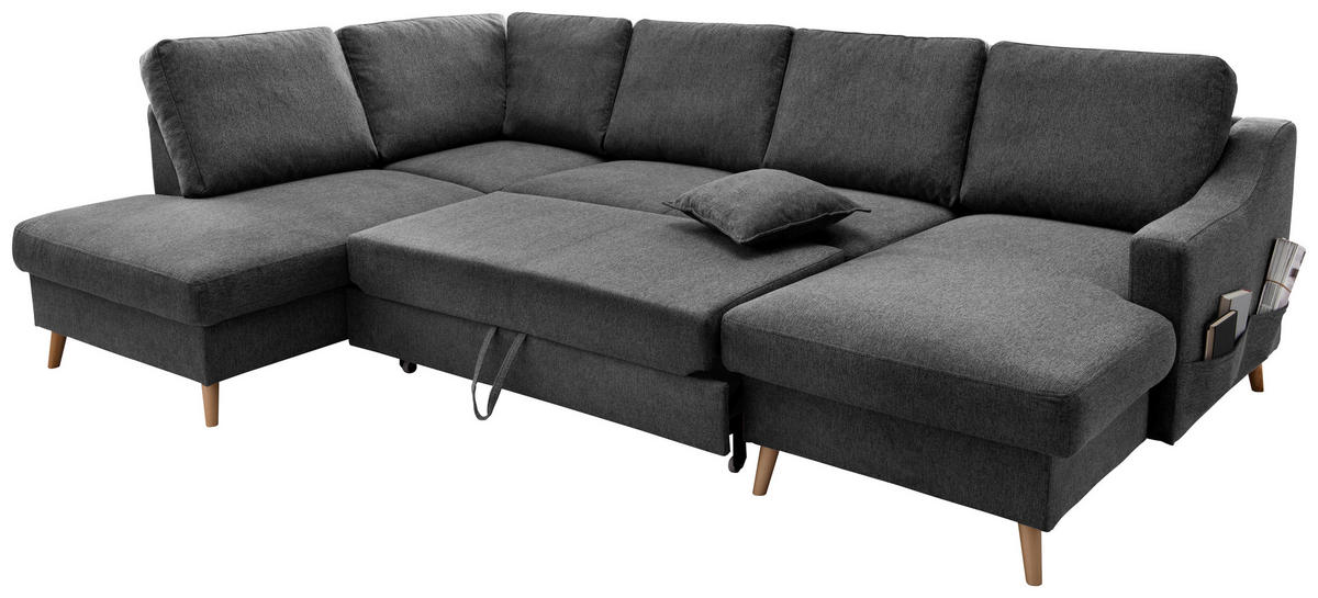 WOHNLANDSCHAFT in Struktur Anthrazit  - Anthrazit/Naturfarben, KONVENTIONELL, Holz/Textil (200/301/150cm) - P & B