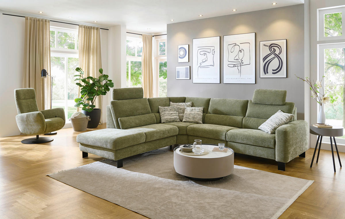 ECKSOFA Olivgrün Chenille  - Schwarz/Olivgrün, Design, Textil/Metall (248/285cm) - Beldomo Comfort