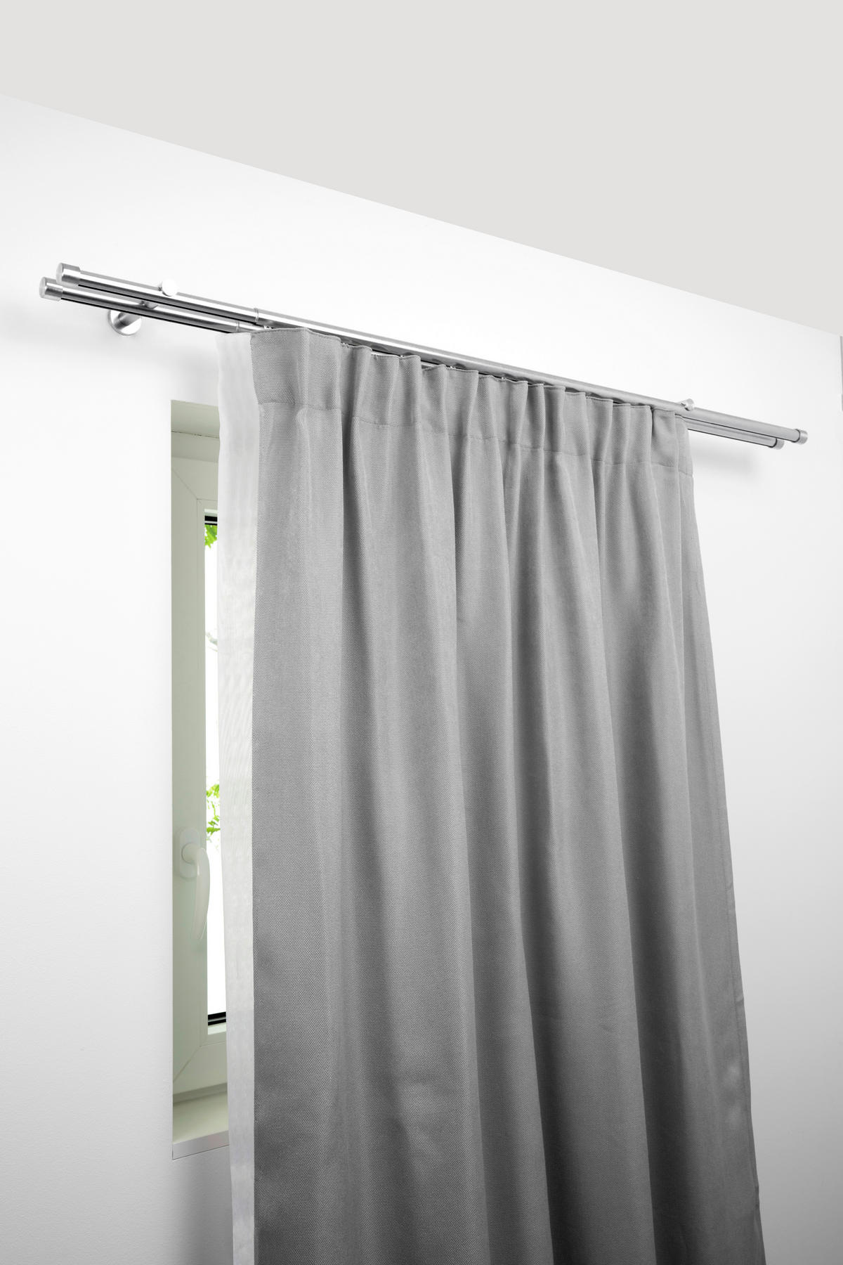 VORHANGSCHIENE - Grau Hochglanz, Basics, Metall (210/13,5/4,7cm) - Homeware