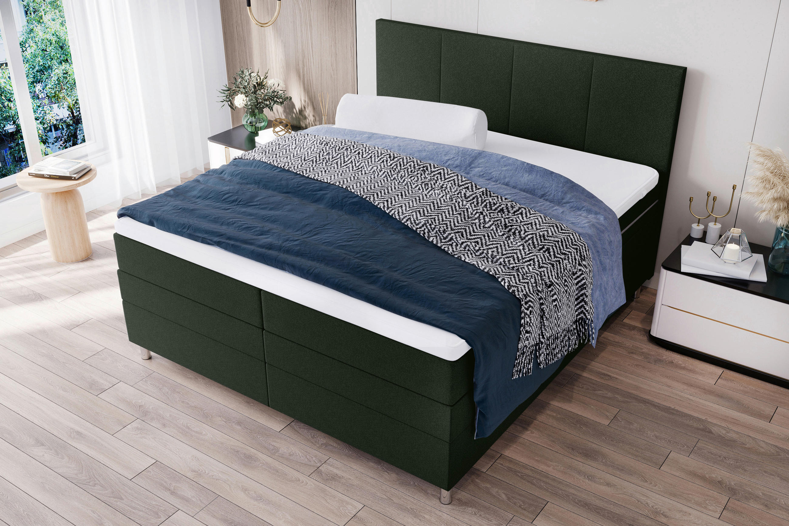 BOXSPRINGBETT 180/200 cm  in Grün  - Chromfarben/Grün, KONVENTIONELL, Kunststoff/Textil (180/200cm) - Boxxx