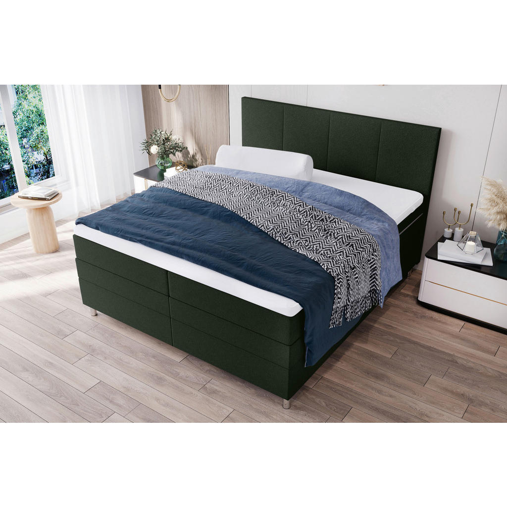 Thumbnail - Boxxx Boxspringbett, Grün, Textil, H3, Höhe ca. 16 cm, 140x200 cm, Topper durchgehend, in verschiedenen Größen erhältlic...